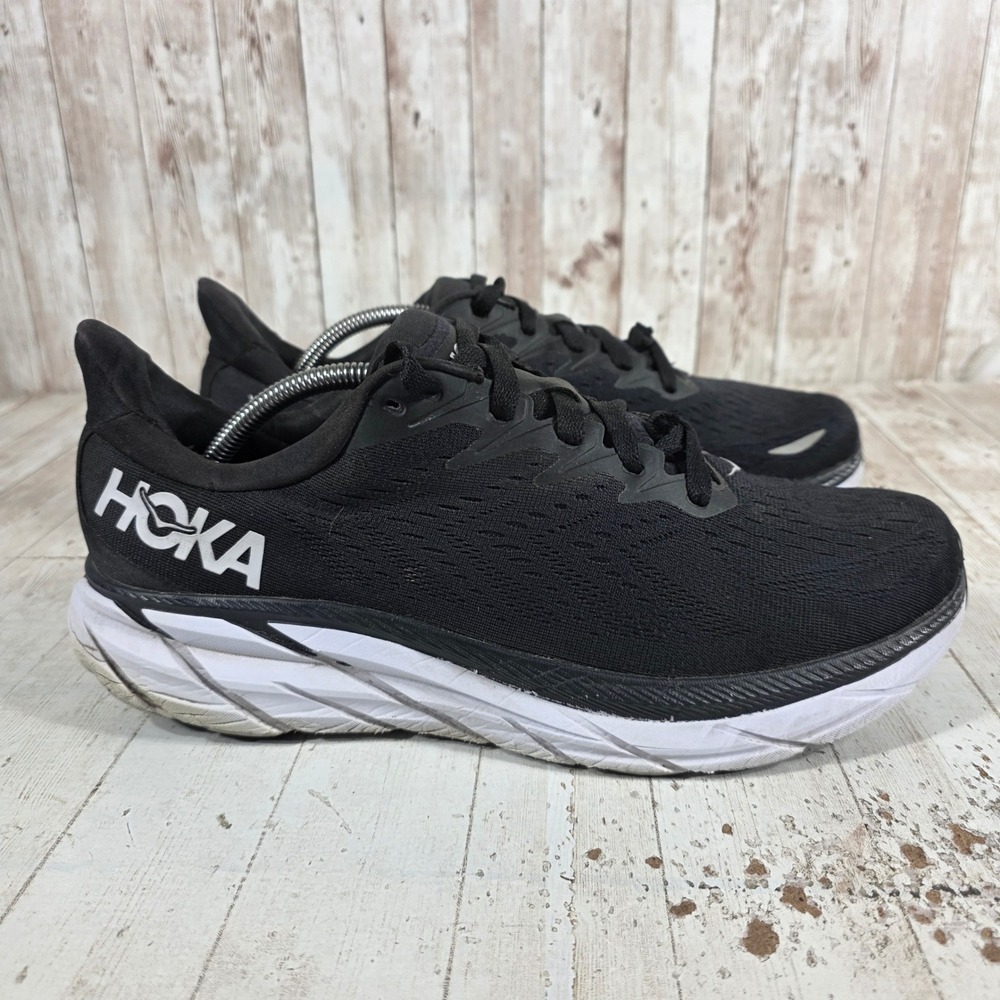 Hoka Clifton 8 Mens 11.5 Wide 2E Running Shoes Black White 1121374 BWHT